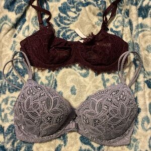 Victoria's Secret Lace Bra Set - Burgundy and Lavender
